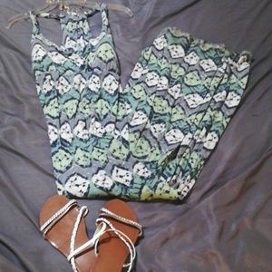 Green, grey, and cream, maxi dress